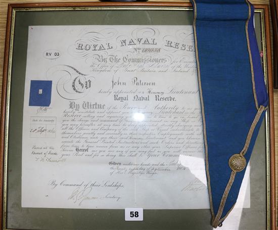 A group of Masonic and Naval Reserve framed documents, 19th century